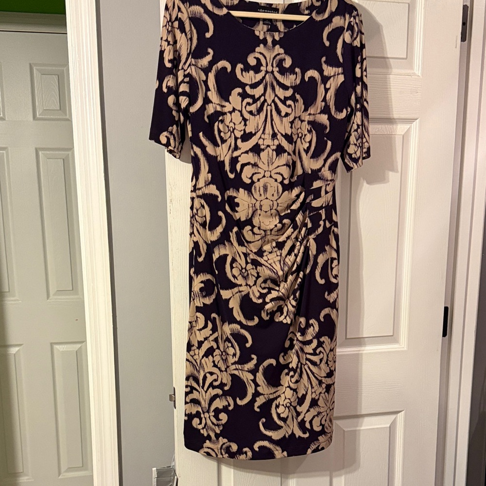 Connected Apparel Deep Purple and Cream Long Sleeve Dress